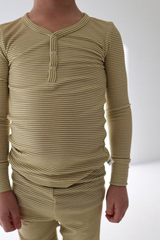Bamboo Two Piece Pajamas | Willow Stripe Ribbed