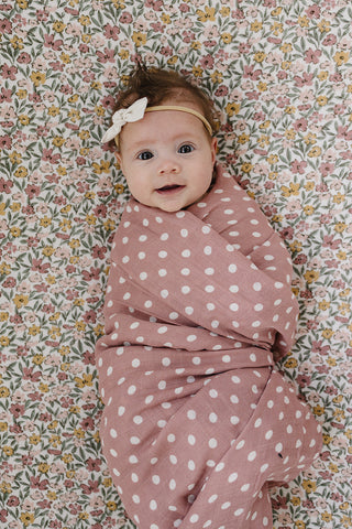 Pink Polka Dot Muslin Swaddle Blanket