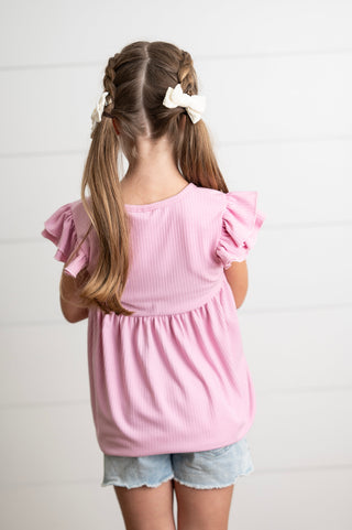 Ella Pink Ribbed Flutter Shirt