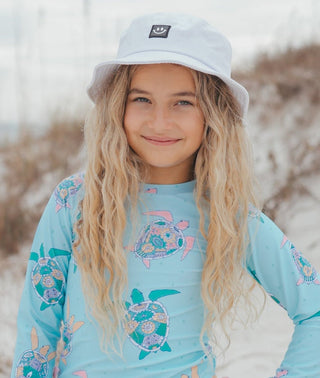 Elsie Mint Turtle Long Sleeve Rash Guard Ruffles Swimsuit