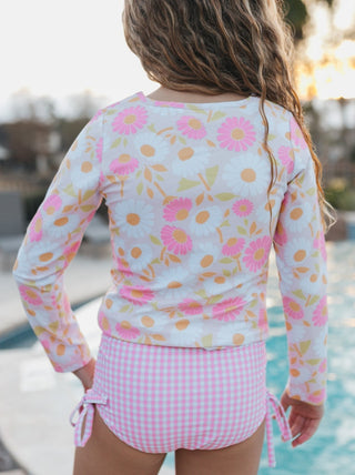 Emily Daisy Check Long Sleeve Rash guard Swimsuit