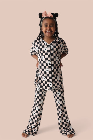 RETRO DAISY CHECKS SHORT SLEEVE DREAM GIRL'S FLARE SET