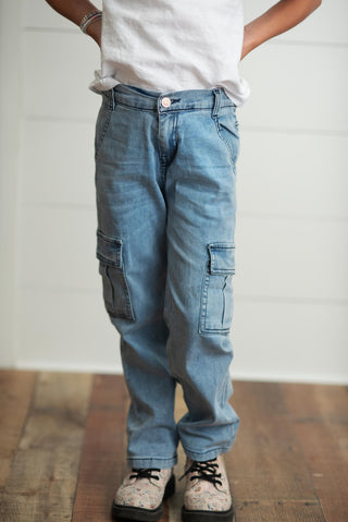 Faded Denim Cargo Pants