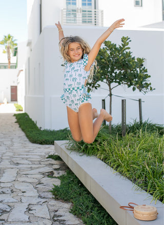 Grace Palm Check Open Back Swimsuit