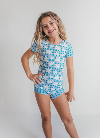 Green Blue Check Shortie Leotard