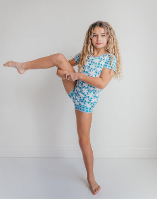 Green Blue Check Shortie Leotard