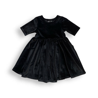VELVET MID SLEEVE TWIRL- Onyx Stretch Velvet Twirl Dress