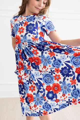 SALE Happy 4th Floral Floral S/S Pocket Twirl Dress