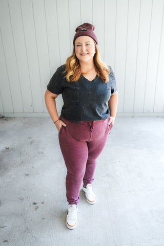 MAMA JOGGERS- Oxblood Snow Wash