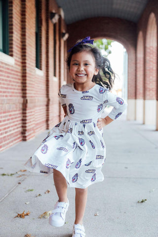 JMU White Duke Dog 3/4 Sleeve Pocket Twirl Dress
