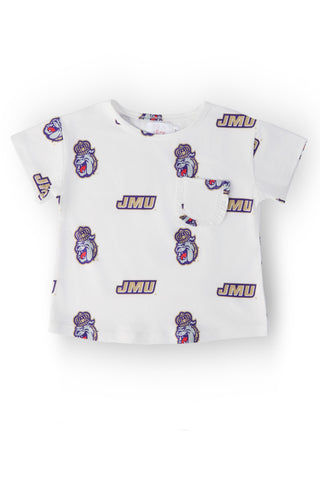 JMU White Duke Dog Ruffle Pocket Tee