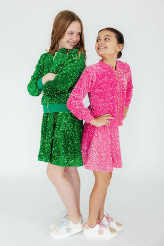 Kelly Green Velvet Sequin Twirl Skort