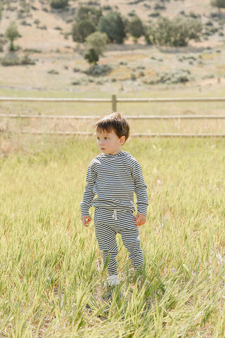 Charcoal Stripe Ribbed Hooded Set