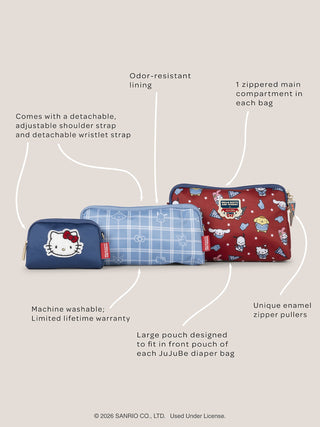 Hello Kitty® × JuJuBe Varsity Be Set 3-Piece Pouch Set – Red and Navy