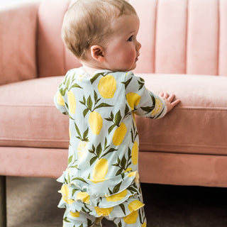Valais Sheep Bamboo Ruffle Zipper Footed Romper