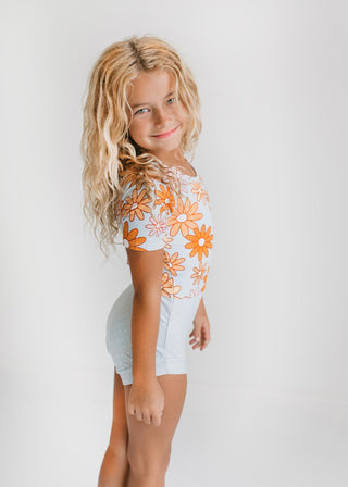 Gray Retro Flower Leotard