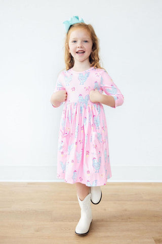 Little Miss Chickie 3/4 Sleeve Pocket Twirl Dress