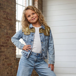 Little Luxe Gold Sequin Denim Jacket