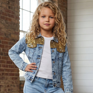 Little Luxe Gold Sequin Denim Jacket