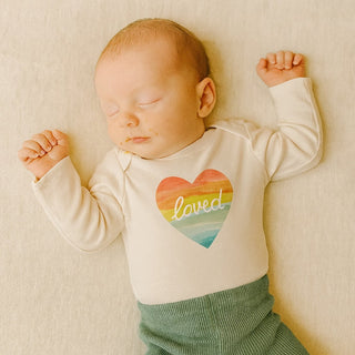 long sleeve graphic bodysuit | loved rainbow heart