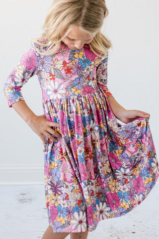 Mauve What's Up Buttercup 3/4 Sleeve Pocket Twirl Dress