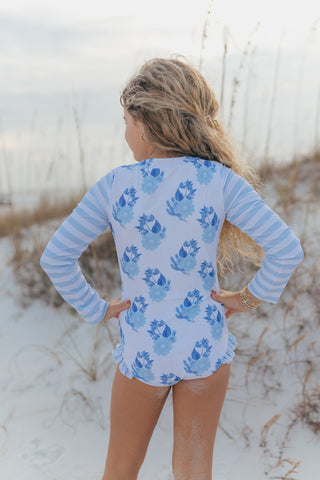 Mia Dainty Blue Floral Zip Swimsuit