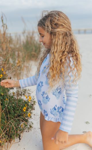 Mia Dainty Blue Floral Zip Swimsuit