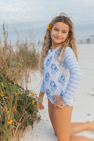 Mia Dainty Blue Floral Zip Swimsuit