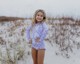 Mia Lavender Check Zip Swimsuit
