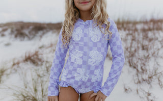 Mia Lavender Check Zip Swimsuit