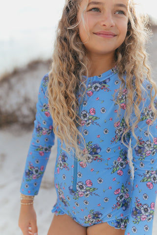 Mia Periwinkle Floral Zip Swimsuit