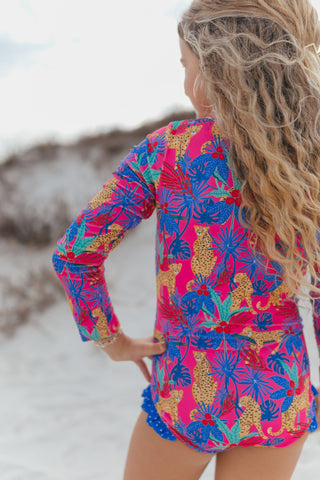 Mia Tropical Cheetah Zip Swimsuit