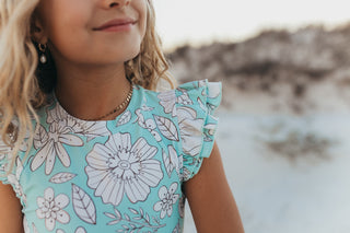 Grace Mint Floral Open Back Swimsuit