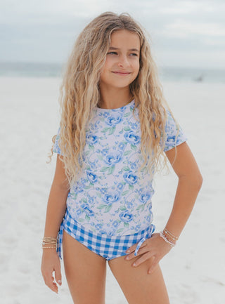 Olivia Periwinkle Floral Rash guard Swimsuit