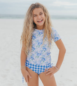 Olivia Periwinkle Floral Rash guard Swimsuit