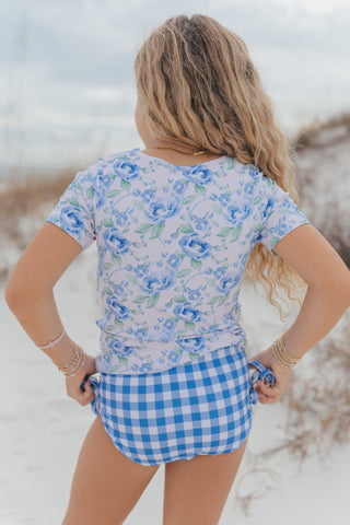 Olivia Periwinkle Floral Rash guard Swimsuit