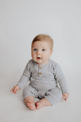 Gray Baby Ribbed Playsuit with pockets