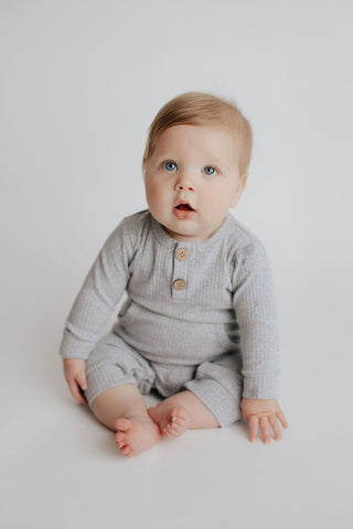 Gray Baby Ribbed Playsuit with pockets