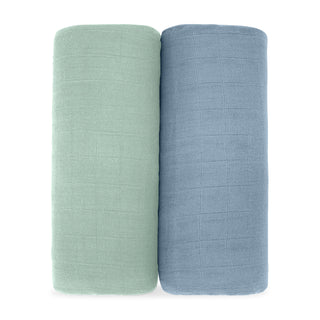 Muslin Swaddle Blanket, 2 Pack by Comfy Cubs - Pacific Blue & Fern