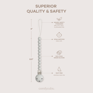 Pacifier Clips in Grey, 2 Pack