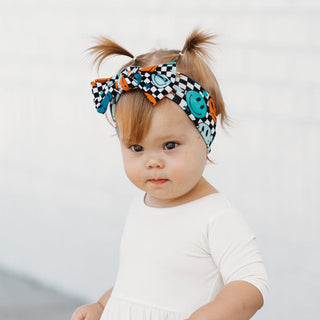 HEADBAND- Blue Check Smile Bamboo Viscose