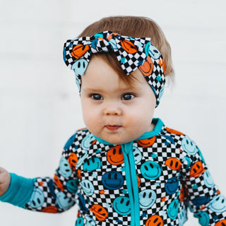 HEADBAND- Blue Check Smile Bamboo Viscose
