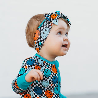HEADBAND- Blue Check Smile Bamboo Viscose