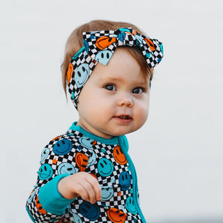 HEADBAND- Blue Check Smile Bamboo Viscose