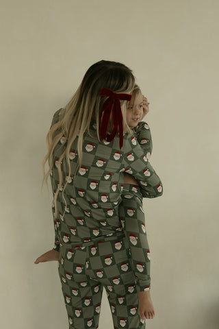 Women's Long Sleeve Bamboo Pajama | Santa Checkerboard