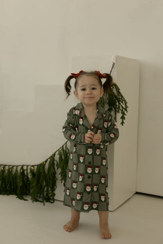 Toddler Bamboo Sleeping Dress | Santa Checkerboard