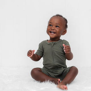 SHORTIE ZIP ROMPER - Moss Ribbed