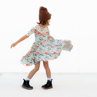 MID SLEEVE TWIRL DRESS- Fishy