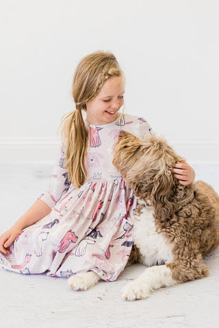 Puppy Party 3/4 Sleeve Pocket Twirl Dress