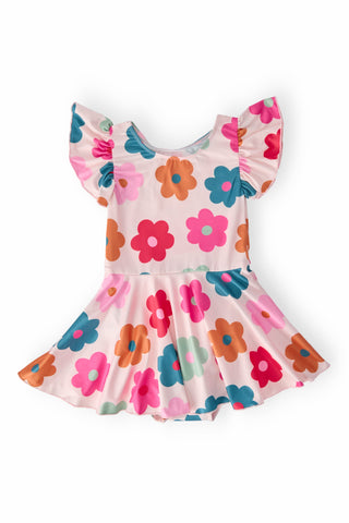 Retro Floral S/S Twirl Leotard